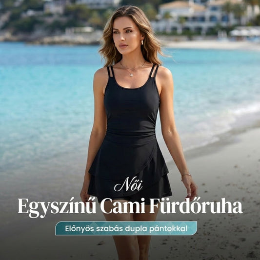 ✅ Utánvéttel 🔥 Pántos fürdőruha, egyszínű, karcsúsító, hasat eltakaró