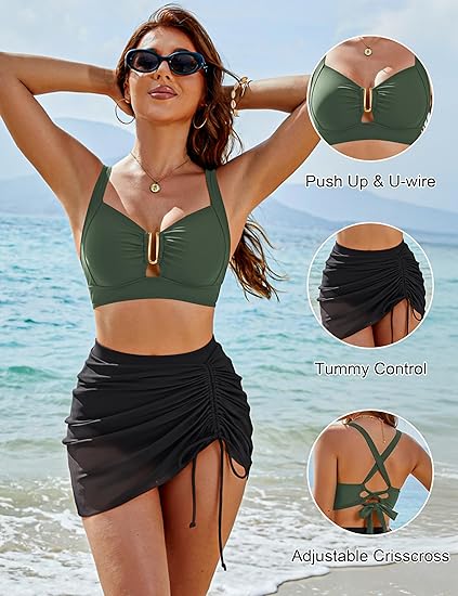👙💃Női bikini fürdőruha, magas derékú, U-alakú merevítővel, hasformáló