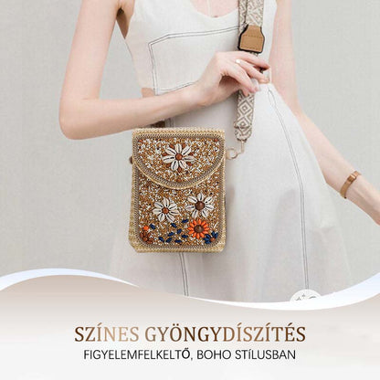 Boho Chic kis szalmás táska gyöngyökkel