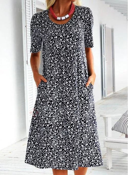 🎁Casual Women Scoop Neck virágos ruha (8 színű zsebekkel)