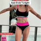 🏖️👙Színes blokkos, patchwork mintás, nylonból készült, sportos, 3 részes bikini szett