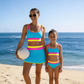 🏖️👙Színes blokkos, patchwork mintás, nylonból készült, sportos, 3 részes bikini szett