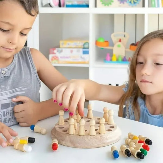 ♟️Montesszori Emlékezetfejlesztő Sakk - Agyfejlesztés 3 Éves Kortól, Fa Játék