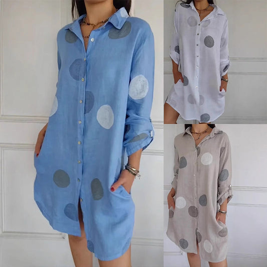 【S-3XL】🌸Női alkalmi nyomtatott gombos ing ruha