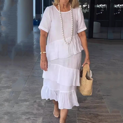 💖Női rakott ruha kerek nyakkivágással