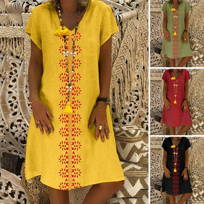 Bohém stílusú, V-nyakú női ruha