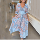 【S-4XL】🌺Női elegáns virágos virágos húzózsinór hosszú ruha