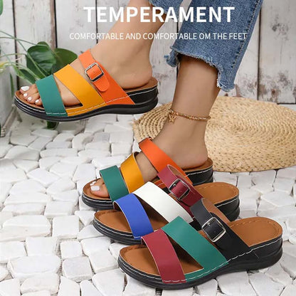 Női Colorblocking Slope sarok vastag fenék szandál papucsok