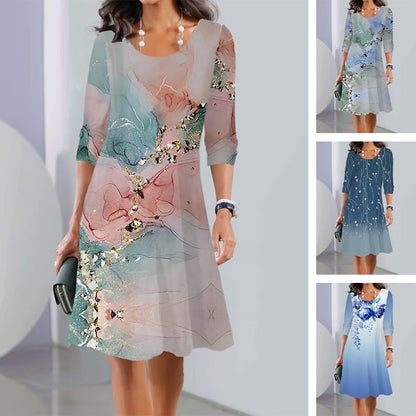 Elegáns, virágmintás női, laza szabású, lendületes ruha