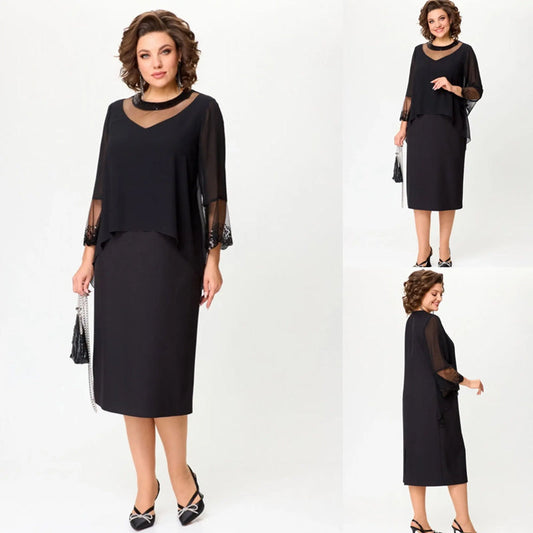 【S-4XL】✨Női elegáns fekete 3/4 ujjú hüvelyes ruhák