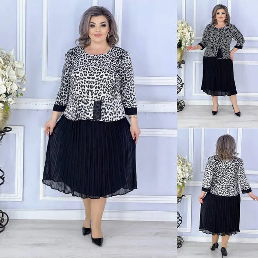 Női elegáns nyomtatott kerek nyakú ruha