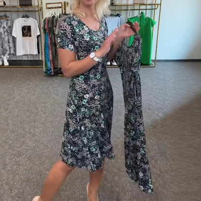 💖 Női alkalmi Scoop Neck virágos nyomtatott ruha