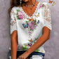 👚 Csipkés patchwork nyomtatott rövid ujjú felső🌺