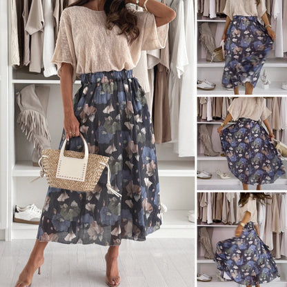 Fehér felső és kék nyomtatott szoknya 2 részes szett