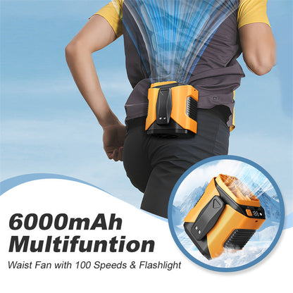🔥6000 mAh-s többfunkciós derékventilátor 100 sebességfokozattal és zseblámpával