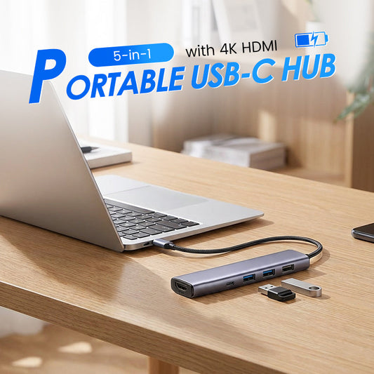 Hordozható 5-az-1-ben USB-C hub 4K HDMI kimenettel