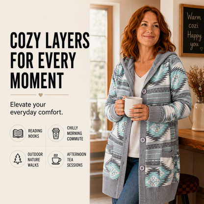 🧣 Női kapucnis kötött kardigán plüssbéléssel – Puha és meleg, könnyen felvehető hűvös őszi-téli napokra✨