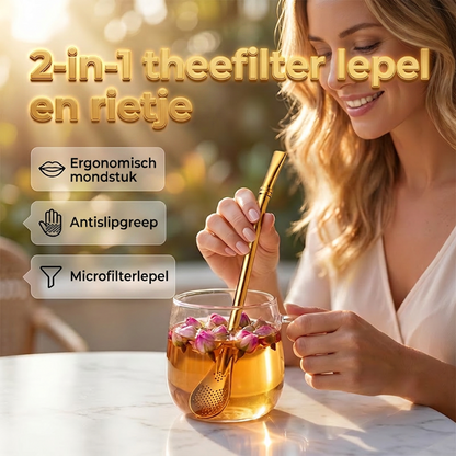 2 az 1-ben teaszűrő, kanál és szívószál