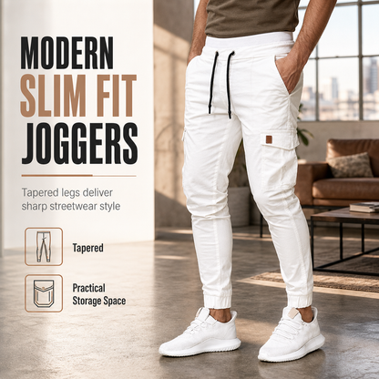 Férfi alkalmi, egyszínű cargo jogger nadrág