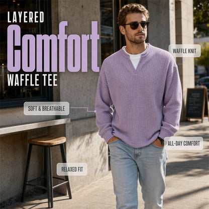 👕 Texturált, réteges hatású, hosszú ujjú „waffle” póló – kétrészes hatás | S–4XL méretben